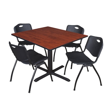 Cain Cain Square Table & Chair Set, Wood, Metal, Plastic Top, Cherry TB4848CH47BK